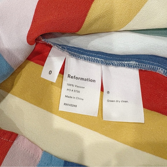 Reformation Lindsay Dress Women 0 Rainbow Stripe Viscose Retro Chic Summer - Picture 6 of 9